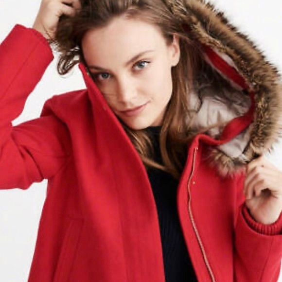 Abercrombie Red Wool Fur Hooded Parka - Sz XS - Picture 3 of 14